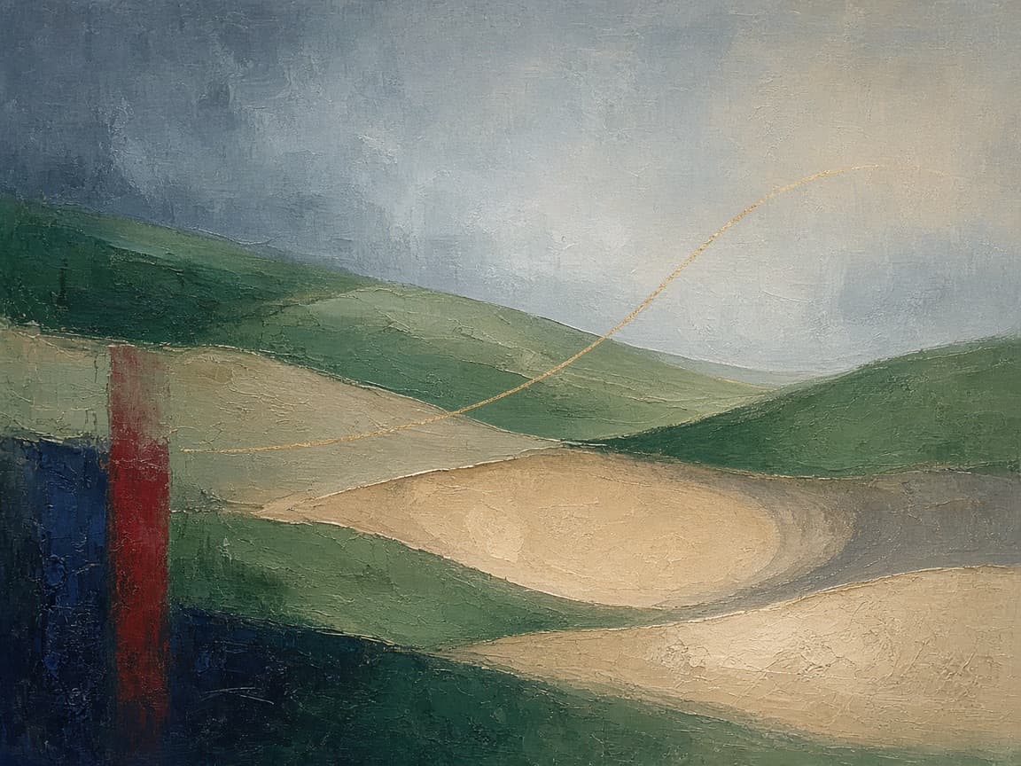 Abstract illustration of fairway greens and cool northern light — the mood of Solheim Cup morning at Bernardus Golf in the Netherlands.